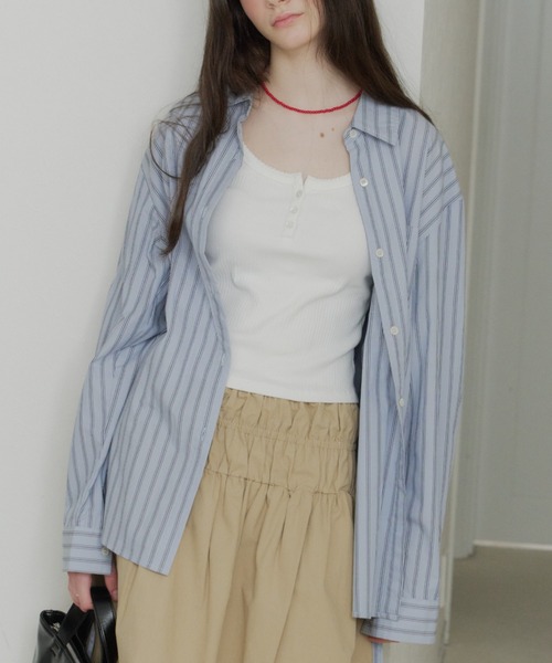 stripeブラウス GIUNON ブラウス シャツ 2way embroidery stripe shirts / 2way エン