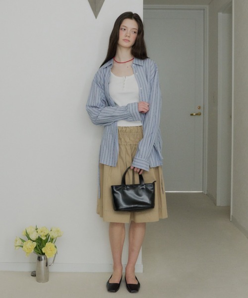 GIUNON ブラウス シャツ 2way embroidery stripe shirts / 2way エン