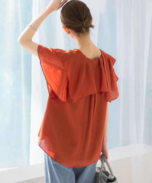 ブラウス シャツ フリルトリム ジャージー スリーブレス シャツ レディース ブラウス シャツ レディース 長袖 ビジネス 事務服 柔らかい