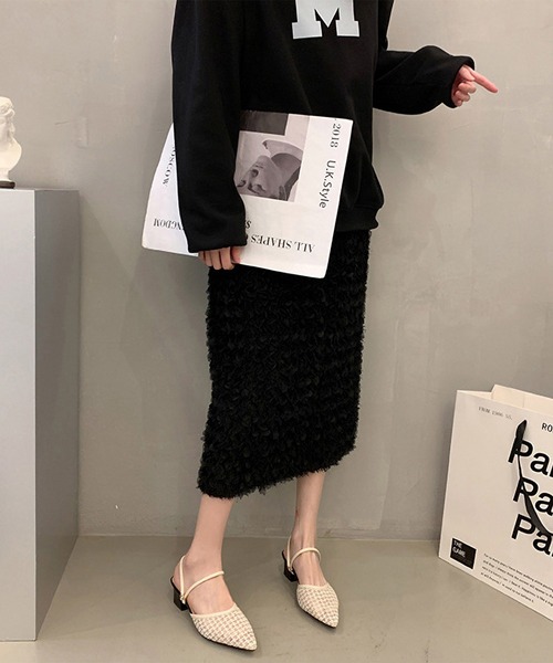 Lace Ladies サンダル ツイード柄 シースルー ポインテッドトゥ