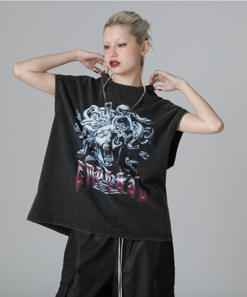 tシャツ DankeSchon/ダンケシェーン/GRADATION CHEMICAL NOSLEEVES MEDUSA レディース メンズ