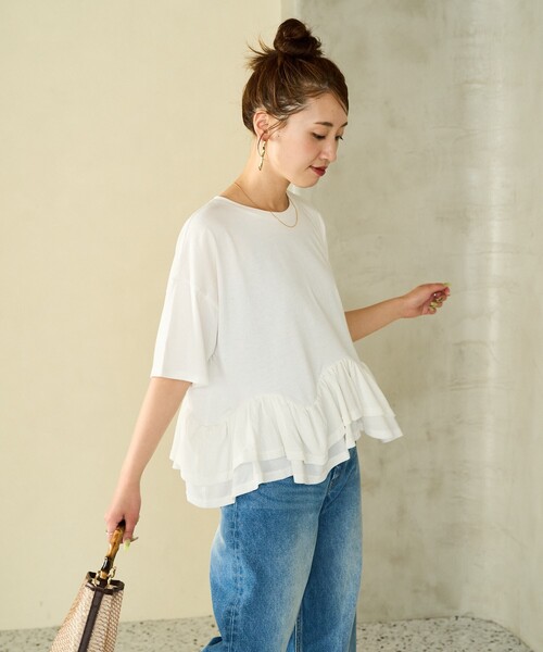 leek☆ページ【お洋服加工】 FREAK'S STORE/裾シアーフロッキーフリル切り替えトップス【限定