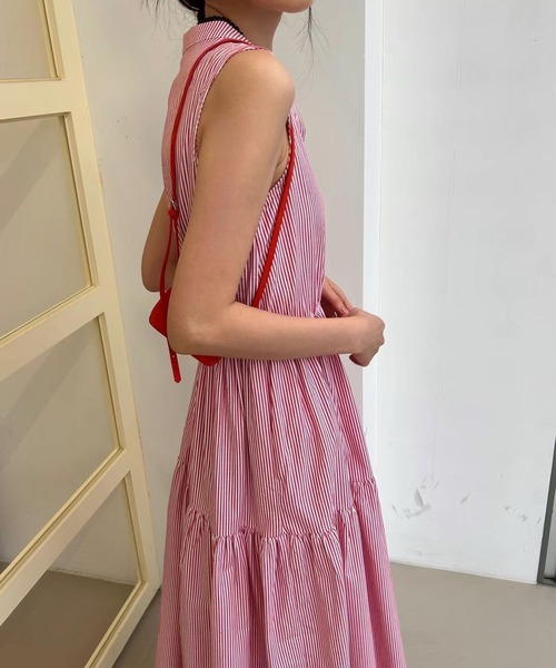 ノースリーブ パターンプリント ワンピース ピンク ワンピース バンドカラーノースリーブワンピース : ZOZOTOWN Yahoo!店