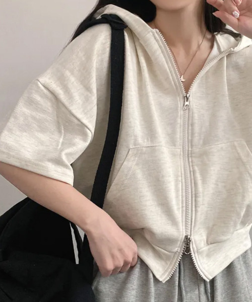 パーカー 夏 着回し力バツグン！ショート丈 ダブルジップ