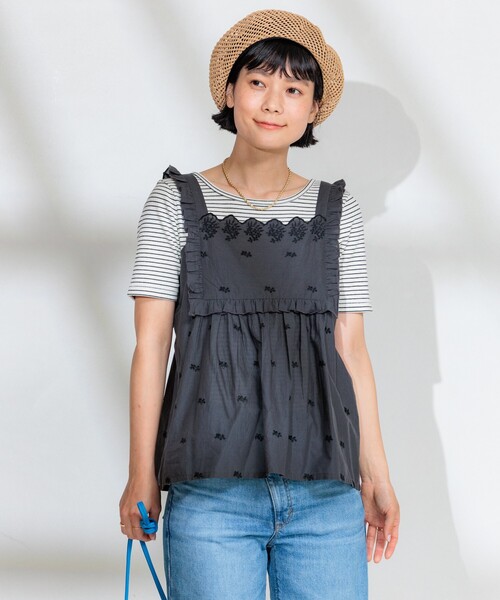 evelyn チェックプリーツOP ジャムズ　さららちゃん着用　色違い ふわさらロングスカート×着回しシンプルシャツ型タンクトップ×裾