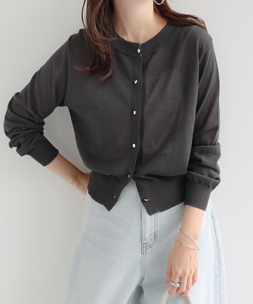 andme（アンドミー） カーディガン UVカット金ボタンシアーニット