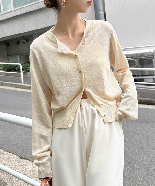 andme（アンドミー） カーディガン UVカット金ボタンシアーニット