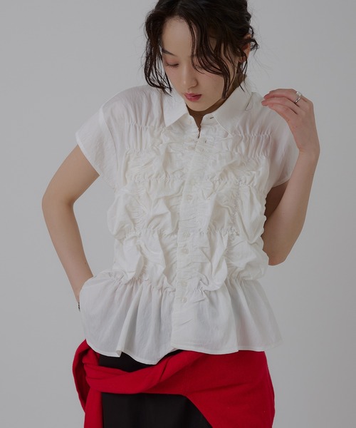 ブラウス シャツ gather design blouse / ギャザーデザインブラウス レディース MUHET ブラウス シャツ gather design blouse / ギャザー