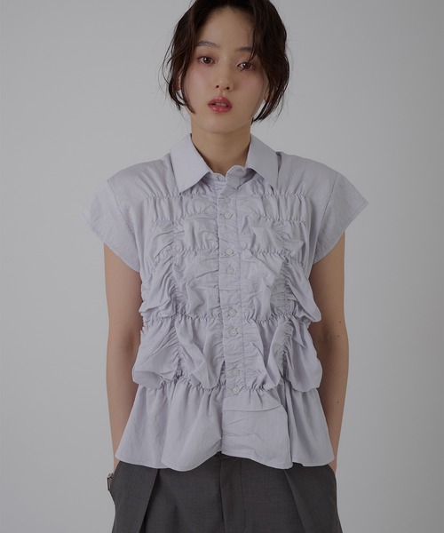 ブラウス シャツ gather design blouse / ギャザーデザインブラウス レディース MUHET ブラウス シャツ gather design blouse / ギャザー