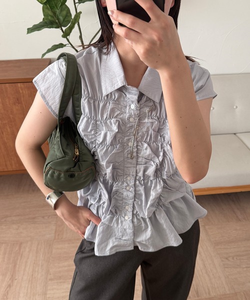 ブラウス シャツ gather design blouse / ギャザーデザインブラウス レディース MUHET ブラウス シャツ gather design blouse / ギャザー