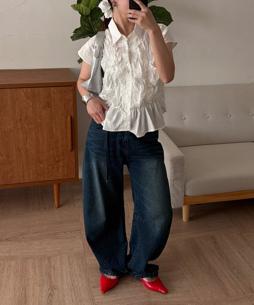 ブラウス シャツ gather design blouse / ギャザーデザインブラウス レディース MUHET ブラウス シャツ gather design blouse / ギャザー