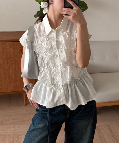 ブラウス シャツ gather design blouse / ギャザーデザインブラウス レディース MUHET ブラウス シャツ gather design blouse / ギャザー