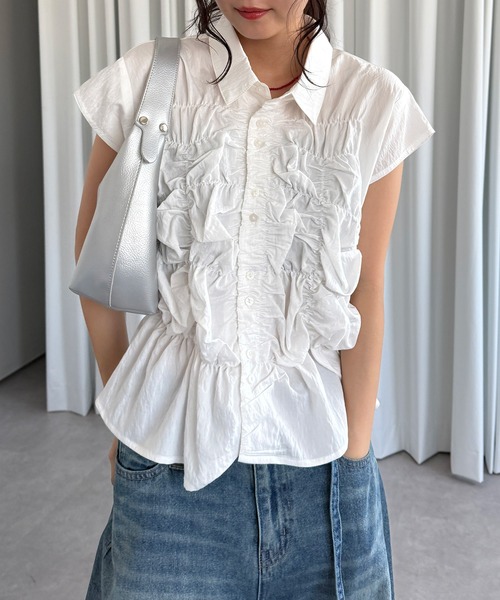ブラウス シャツ gather design blouse / ギャザーデザインブラウス レディース MUHET ブラウス シャツ gather design blouse / ギャザー