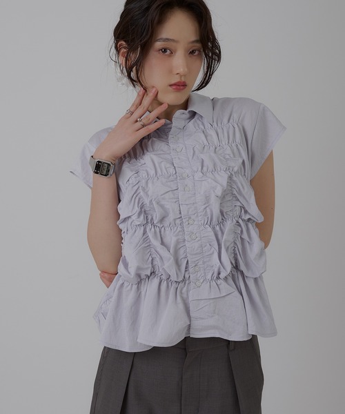 dahl’ia × 6(ROKU)GATHER BLOUSE/ブラウス 6（ロク）の「＜6(ROKU)＞COTTON SILK GATHER SLEEVE BLOUSE
