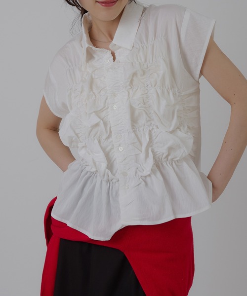 ブラウス シャツ gather design blouse / ギャザーデザインブラウス レディース MUHET ブラウス シャツ gather design blouse / ギャザー