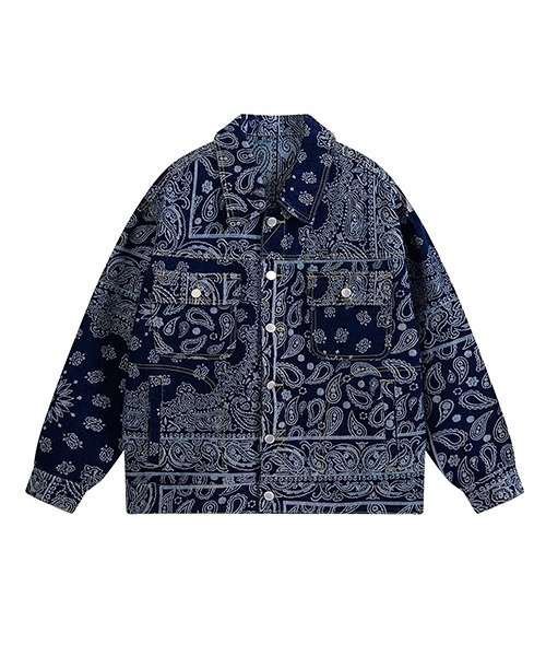 デニムジャケット gジャン 「WARAIJOGO」ペイズリー柄デニムビッグG