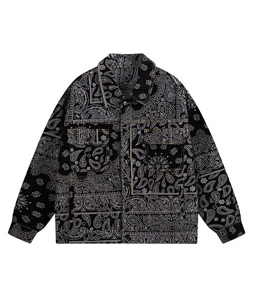 デニムジャケット gジャン 「WARAIJOGO」ペイズリー柄デニムビッグG