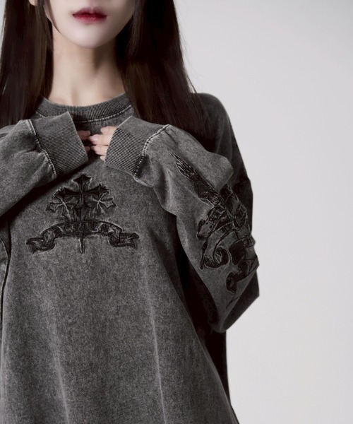 REFLEM クロス刺繍 ロングスリーブ Tシャツ REFLEM/レフレム』クロス刺繍L/S Tee/ロングスリーブカットソー