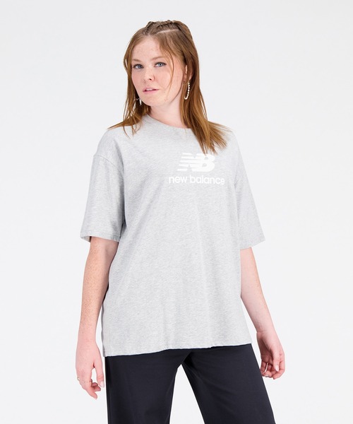 「New Balance」 半袖Tシャツ MEDIUM ライトグレー レディース