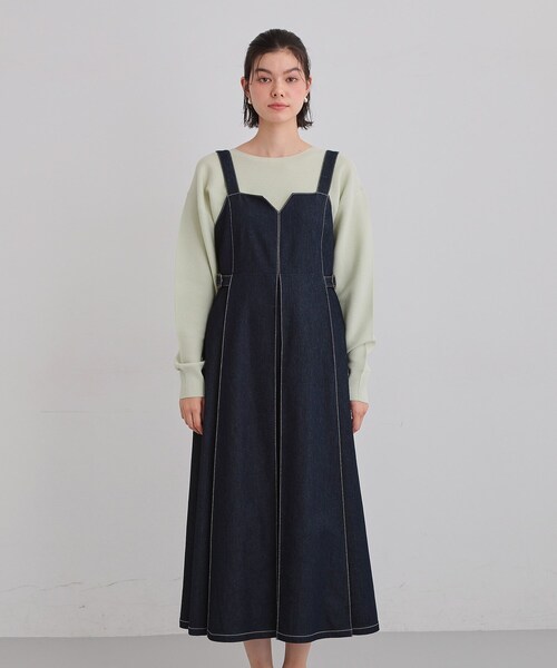 THE SHOP TK ワンピース シーズンレスで着られる デニムステッチ