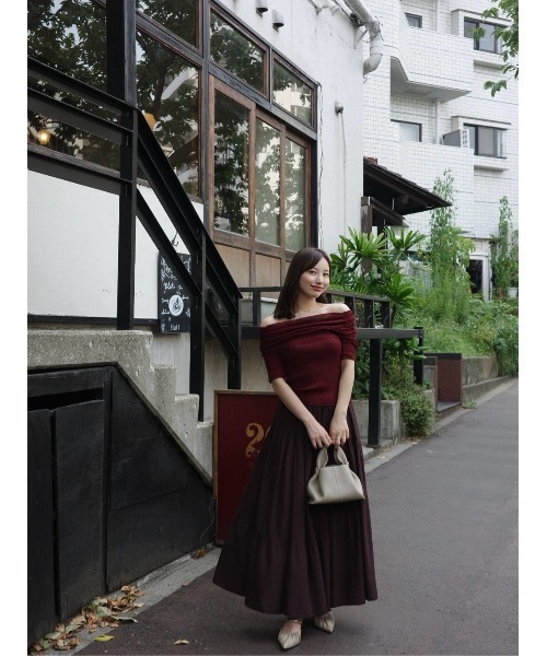 ニット/セーター herlipto Offthe-shoulderCableWoolSweater Her lip to ニット セーター Gathered Rib Knit Top レディース