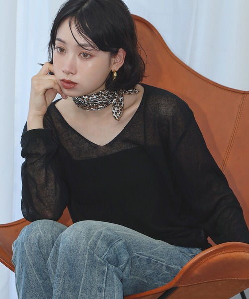 Ampirula tシャツ シアートップス 長袖 秋冬 きれいめ キレイめ