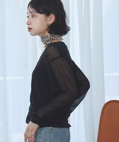 Ampirula tシャツ シアートップス 長袖 秋冬 きれいめ キレイめ