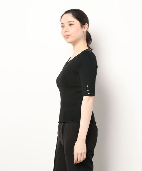 「SWINGLE」 半袖ニット MEDIUM サックスブルー レディース_画像3