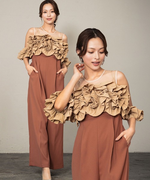 フリルオールインワンパンツ 2点セット ビスチェ ボレロ パンツドレス 結婚式 GIRL DRESS FOR NOW パーティードレス パンツドレス 「2026春新作