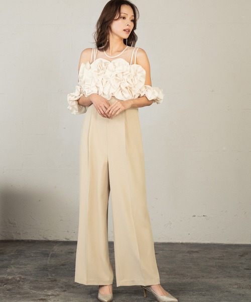 フリルオールインワンパンツ 2点セット ビスチェ ボレロ パンツドレス 結婚式 GIRL DRESS FOR NOW パーティードレス パンツドレス 「2026春新作