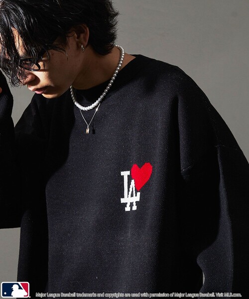 「MLB」 長袖ニット SMALL ネイビー メンズ_画像3