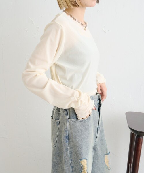 「w closet」 長袖カットソー FREE ブラック レディース_画像6