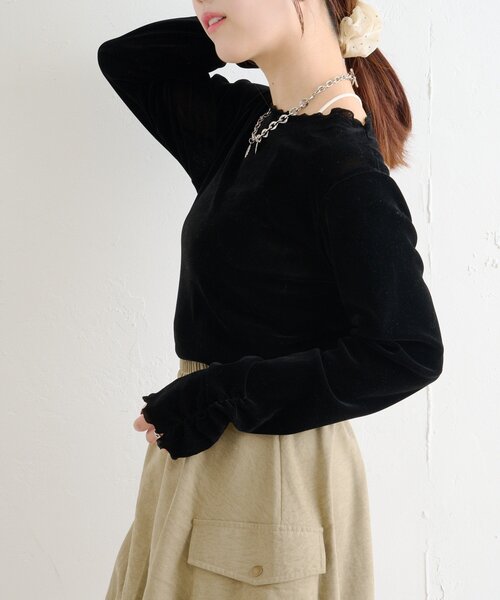 「w closet」 長袖カットソー FREE ブラック レディース_画像9