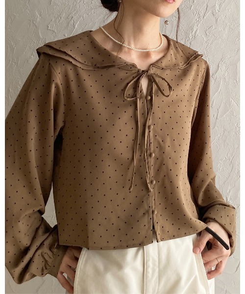 She's Closet ブラウス シャツ 長袖 ラッフルカラー 水玉 ドット柄