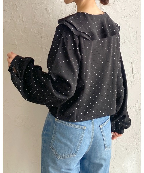 She's Closet ブラウス シャツ 長袖 ラッフルカラー 水玉 ドット柄 She's Closet ブラウス シャツ 長袖 ラッフルカラー 水玉 ドット柄