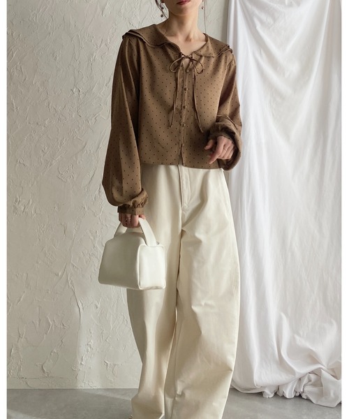 She's Closet ブラウス シャツ 長袖 ラッフルカラー 水玉 ドット柄