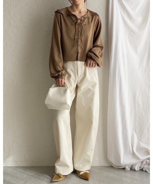 She's Closet ブラウス シャツ 長袖 ラッフルカラー 水玉 ドット柄