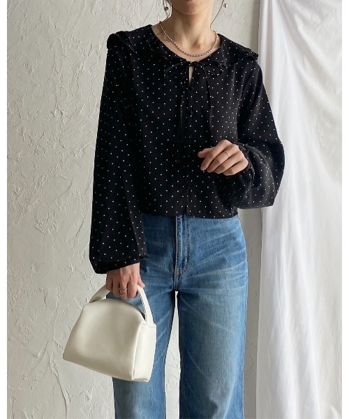 She's Closet ブラウス シャツ 長袖 ラッフルカラー 水玉 ドット柄