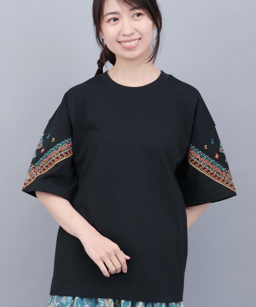 チチカカ（TITICACA） tシャツ 半袖 バンダナスリーブ刺繍Tシャツ