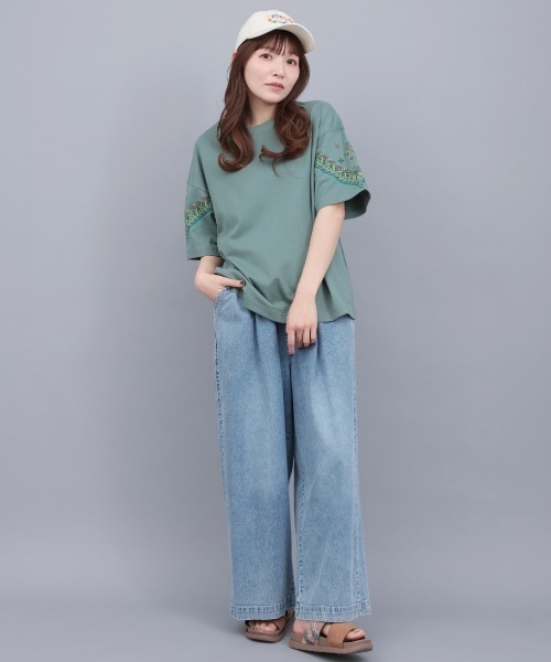 チチカカ（TITICACA） tシャツ 半袖 バンダナスリーブ刺繍Tシャツ