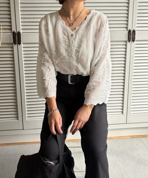 ブラウス シャツ シアーレースブラウス レディース : ZOZOTOWN Yahoo 