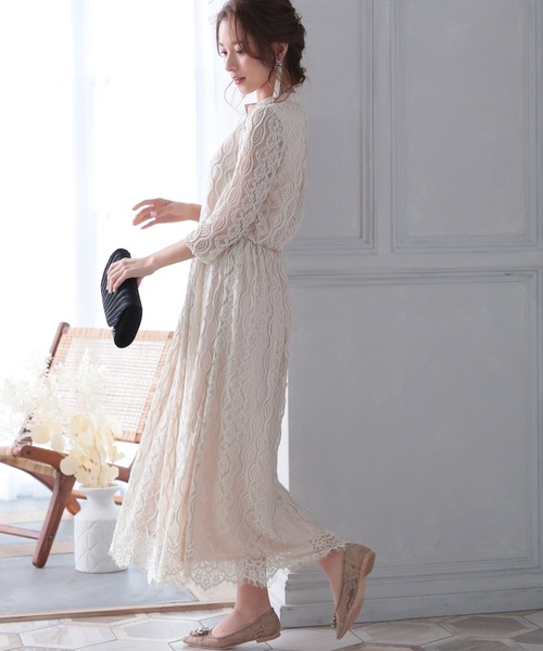 「PREFERIR」 7分袖ワンピース MEDIUM ベージュ レディース_画像9