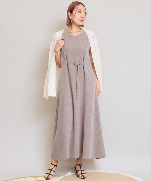 【新品】韓国 ベージュ ワンピース ウエストベルト付き LHELBIE（レルビエ） ワンピース ウエストベルトワンピース : ZOZOTOWN