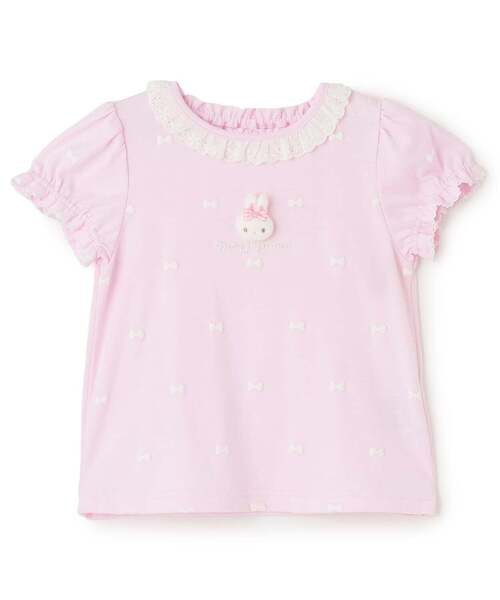 mezzo piano tシャツ ウサギマスコットつき リボン柄 半袖Tシャツ