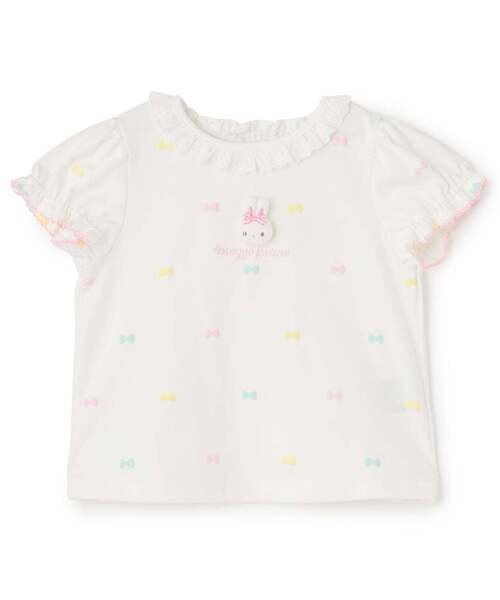 mezzo piano tシャツ ウサギマスコットつき リボン柄 半袖Tシャツ