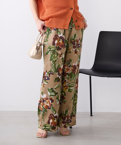 ワイドパンツ パンツ フラワープリントパンツ「2サイズ展開」「セットアップ対応」 レディースの画像
