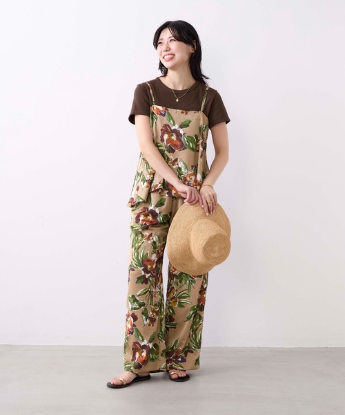 ワイドパンツ パンツ フラワープリントパンツ「2サイズ展開」「セットアップ対応」 レディースの画像