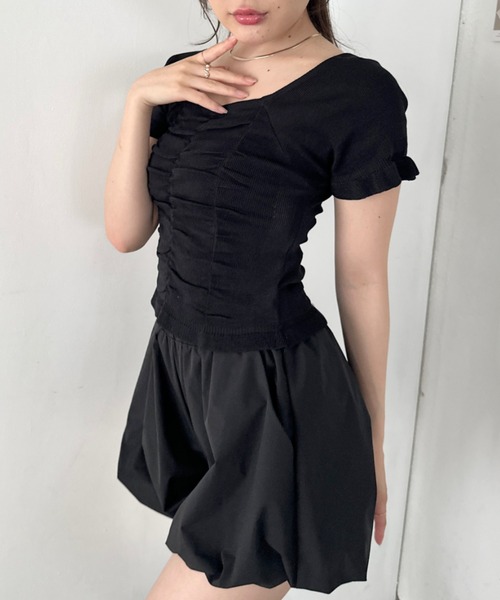 CLEA tシャツ 半袖 半袖シャーリングフリルトップス レディース