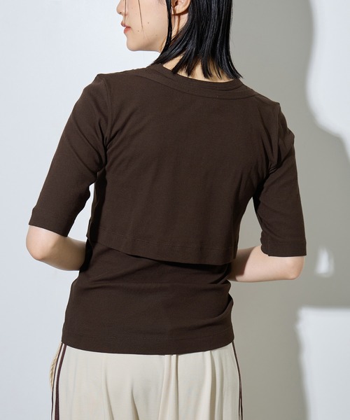 【新品未使用】ADAM ET ROPÉ レイヤードSET TEE ブラウン ADAM ET ROPE'（アダムエロペ） tシャツ ボーダーレイヤードSET TEE