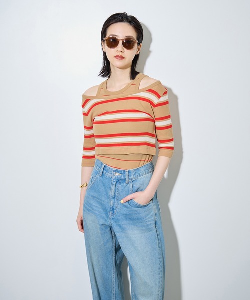 ADAM ET ROPE'（アダムエロペ） tシャツ ボーダーレイヤードSET TEE